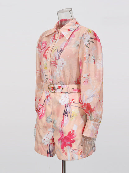 Orange Jenny Floral Printed Shirt Shorts Set
