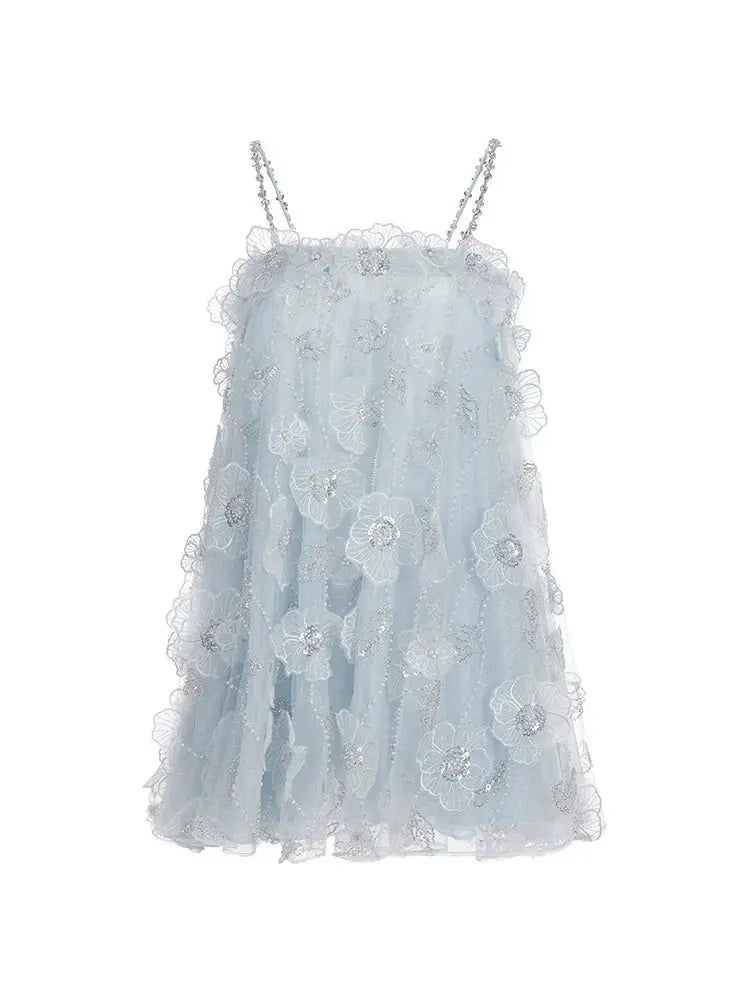 Tutu Light Blue Sleeveless Flower Diamond Short Doll Dress Avalabel