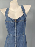 denim suspender square neck slim mini dress Avalabel