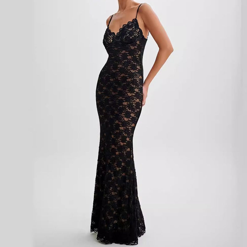 Black Lace Slip Maxi Dress Avalabel