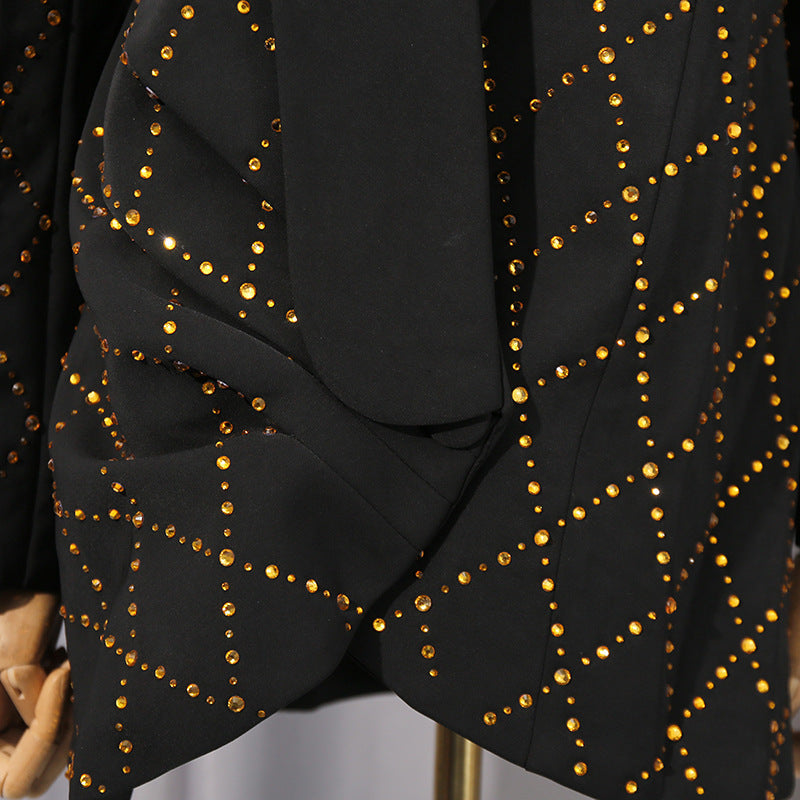 adelaide black Folded Collar Rhinestone Blazer Avalabel