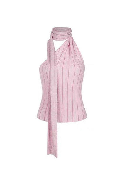Striped Halterneck Sleeveless Vest in Pink