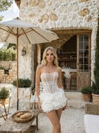 Zenobia Mesh Strapless Bud Mini Dress in White Avalabel