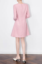 alani Embossed Chiffon Puff Sleeves mini Dress in pink Avalabel