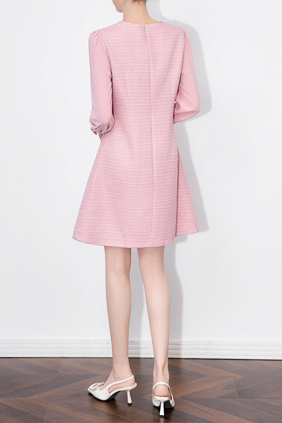 alani Embossed Chiffon Puff Sleeves mini Dress in pink Avalabel