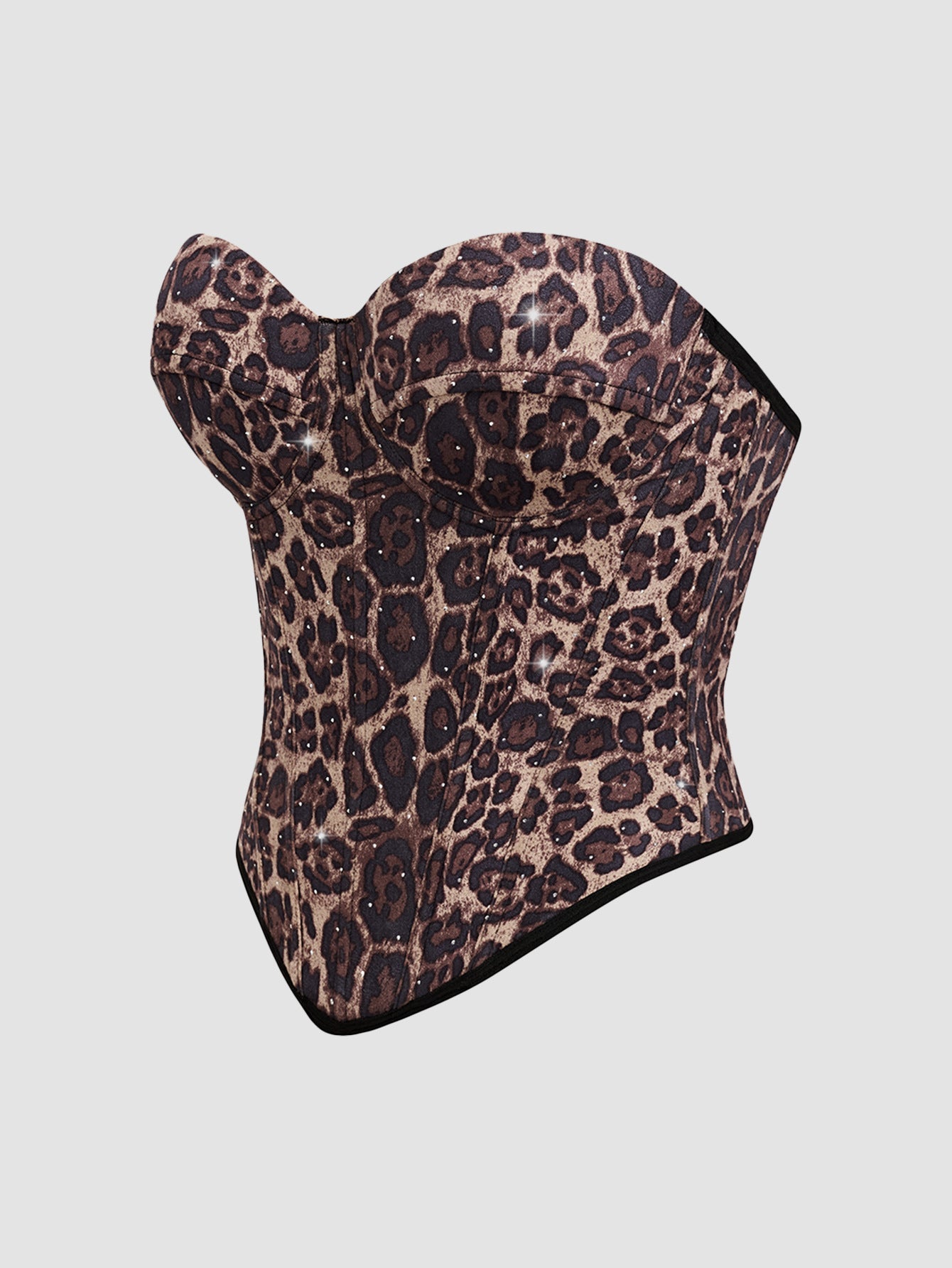 Calista Brown European and American Style Leopard Print Velvet Strapless Camisole Avalabel
