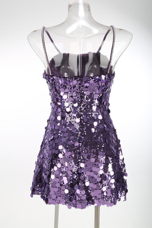 virginia Strappy Sequin Embellished Mini Dress in purple Avalabel