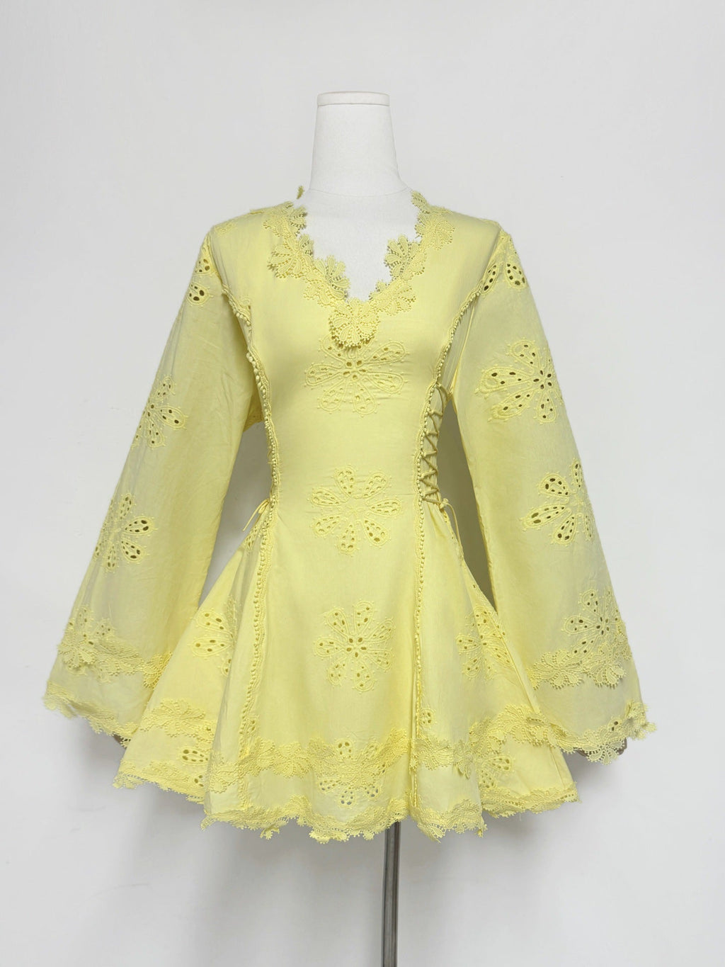 Flower Embroidery Hollow Mini Dress in White Avalabel