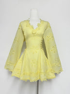 Flower Embroidery Hollow Mini Dress in White Avalabel