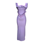 Hermosa Pearl Embellished Square Neck Ruffle Bodycon Maxi Dress - Purple Avalabel