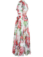 Floral Printed Sleeveless Flowing Large Swing Dress Avalabel
