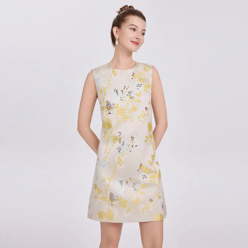 heloise multicolor floral embroidery sleeveless mini dress Avalabel