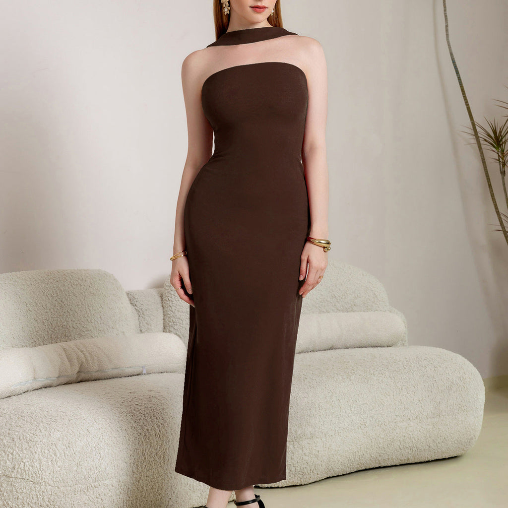 Halter Choker Strapless Bodycon Midi Dress poava