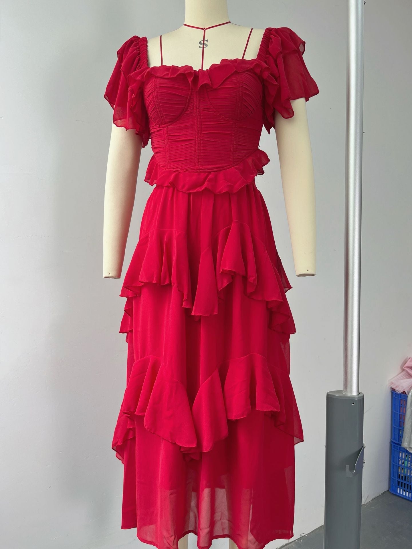 Square Neck Ruffle Sleeves Backless Dress