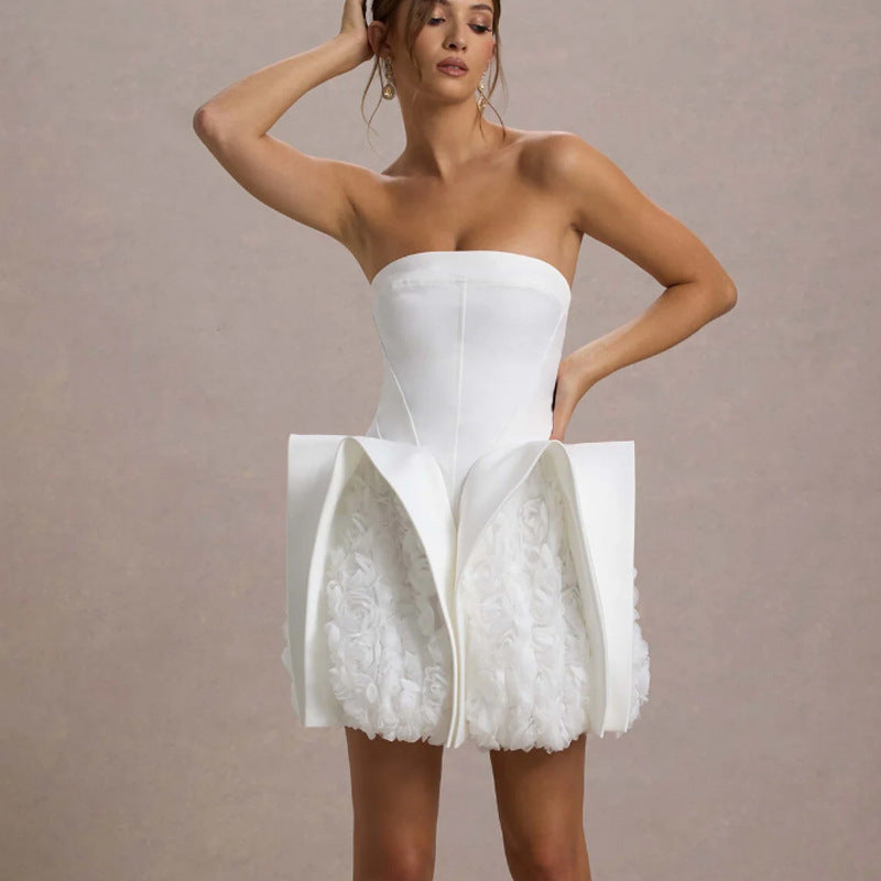 Calais Strapless Flower Mini Dress Avalabel