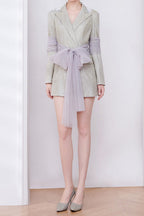 janice Mesh Ribbon Glitter blazer Dress in champagne Avalabel