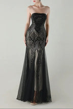sequin strapless tulle maxi dress Avalabel