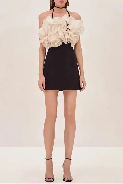 rosemary Ruffle backless Mini Dress in black Avalabel