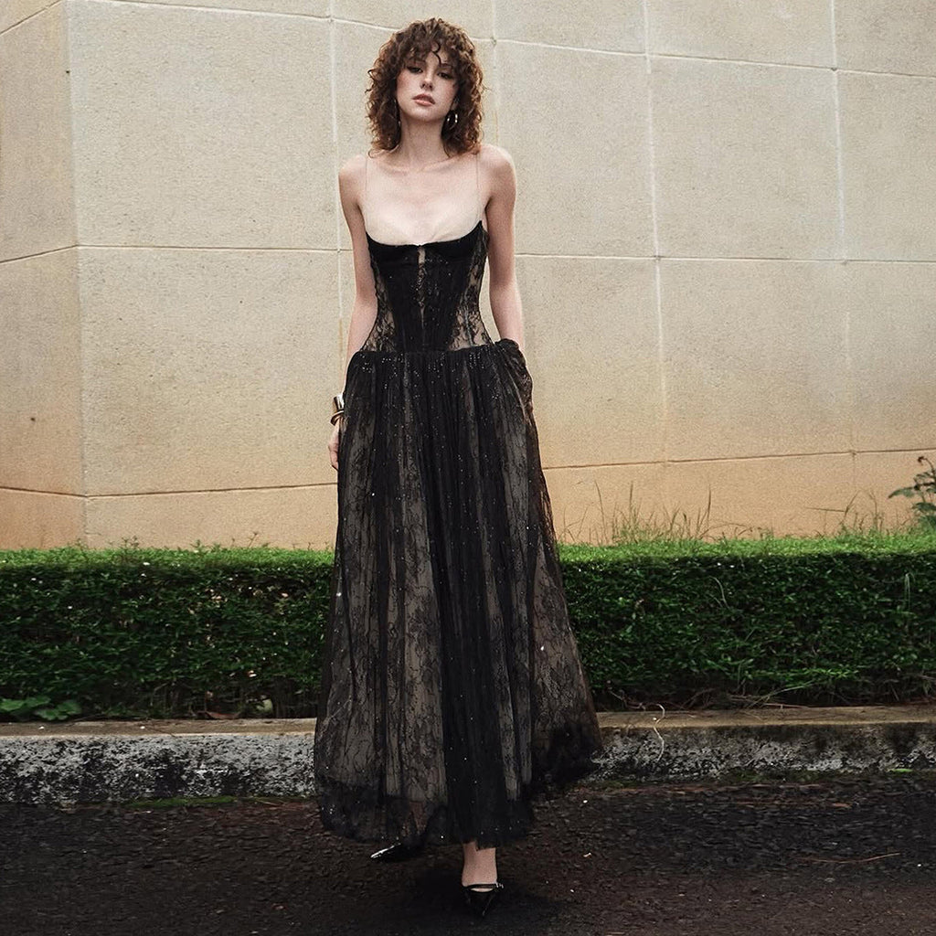 Rose Asymmetrical Waist Spaghetti Strap Maxi Dress - Khaki Avalabel