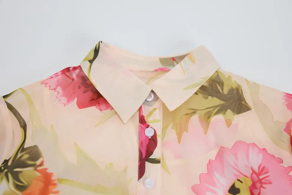 Dolores Colorful Floral Print Shirt Collar Maxi Dress Avalabel