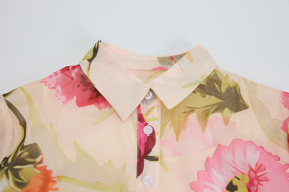Dolores Colorful Floral Print Shirt Collar Maxi Dress