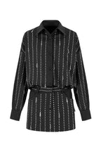 victoria Collar Rhinestone Shirt mini Dress in black Avalabel