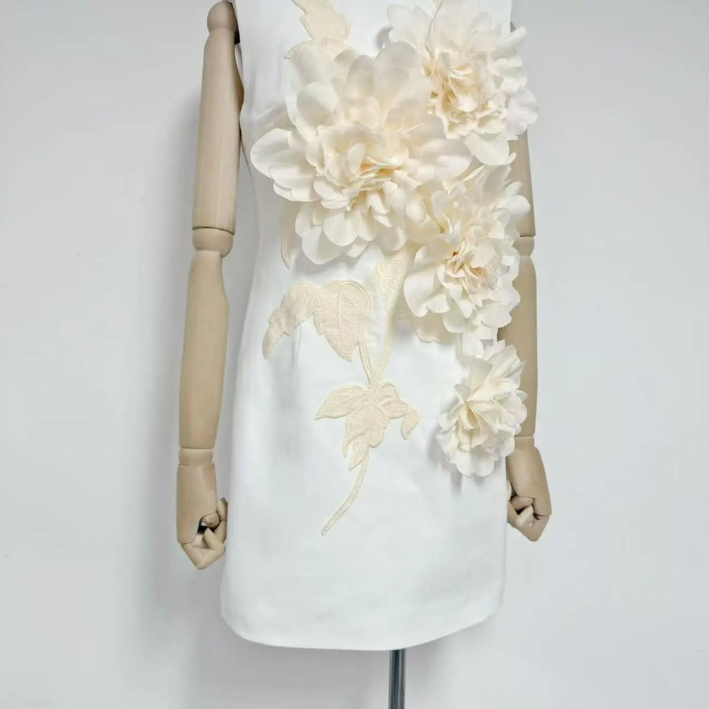 mandy 3d flower embellished Mini Dress in Black Avalabel