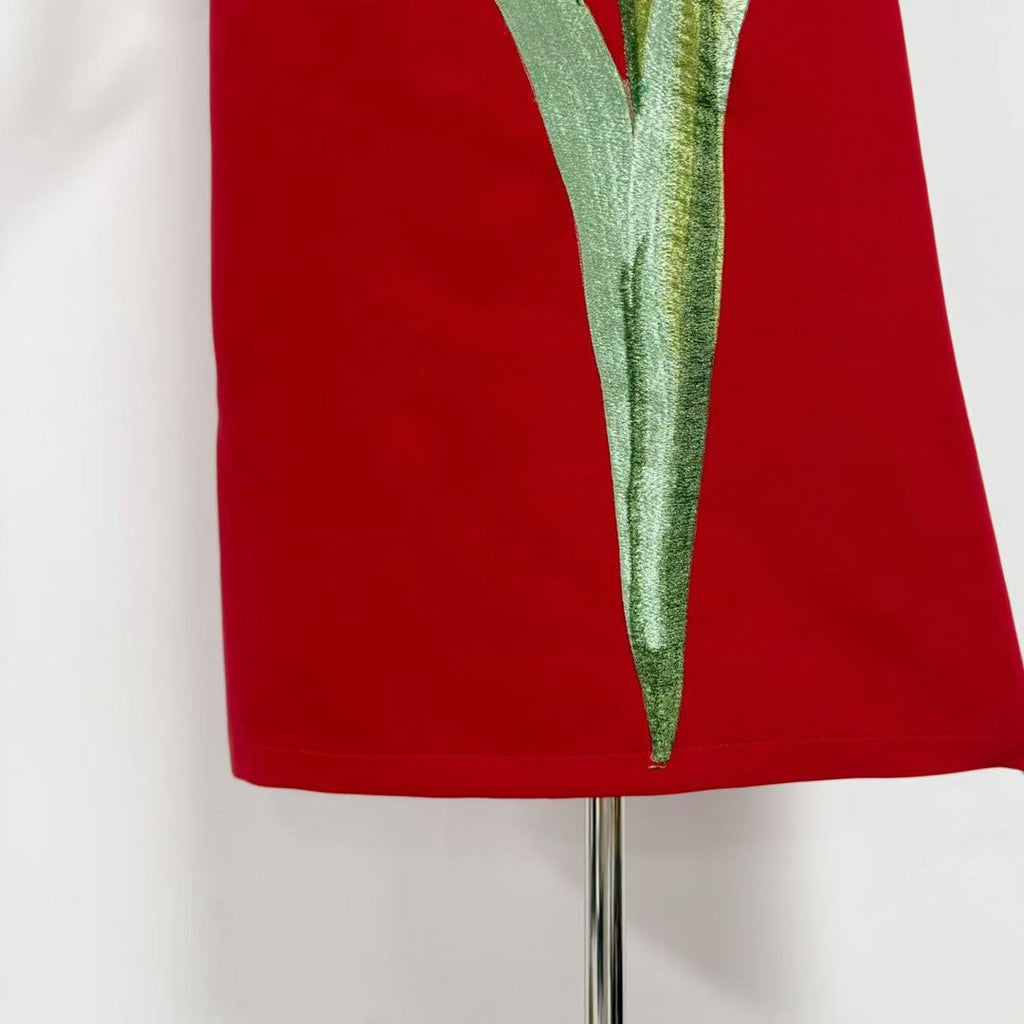 Suzanne Appliqué Floral Bustier Maxi Dress in Red Avalabel