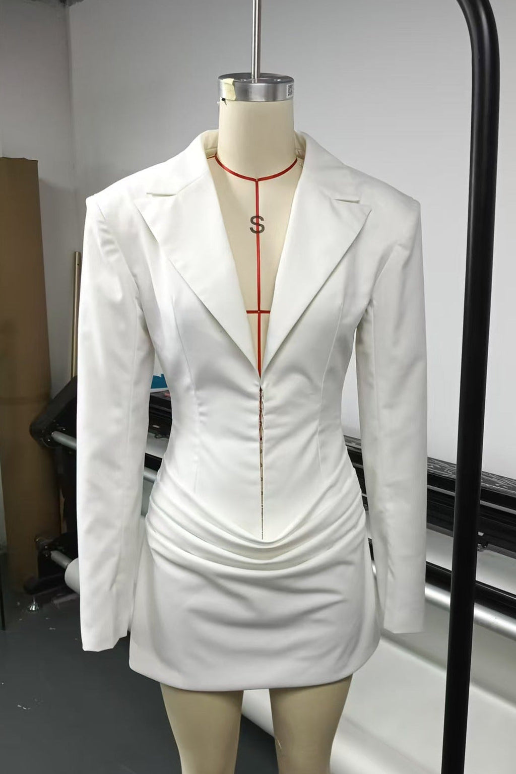 amelia v-neck ruched Blazer Mini Dress in white Avalabel