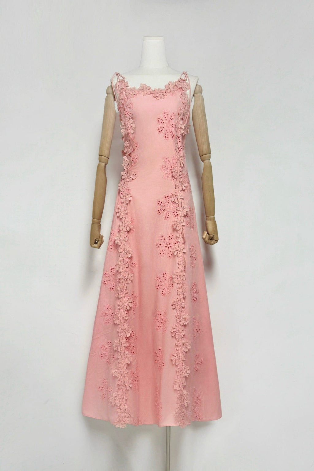 Lace Trim Embroidery Hollow Midi Dress in White Avalabel