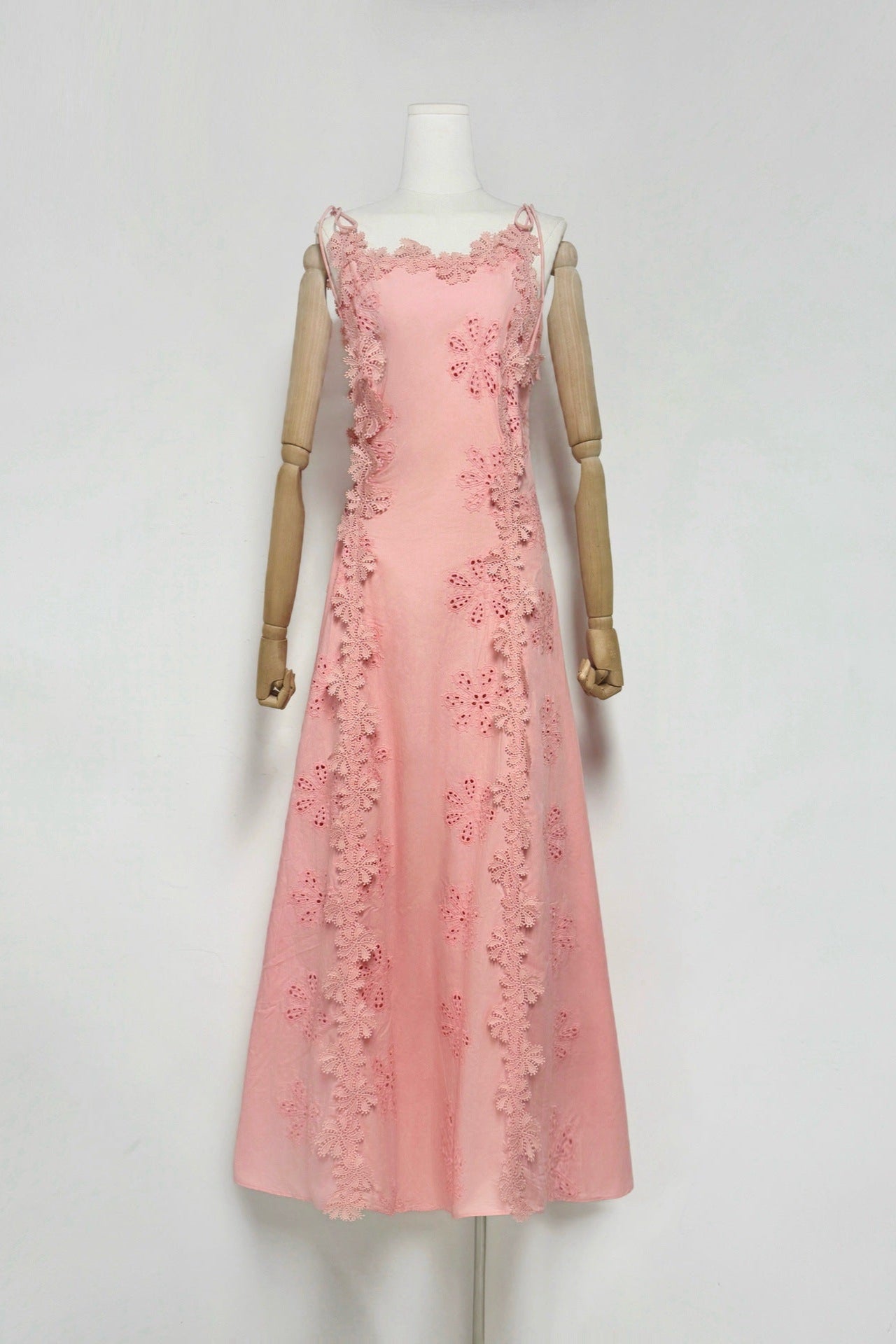 Lace Trim Embroidery Hollow Midi Dress in White Avalabel