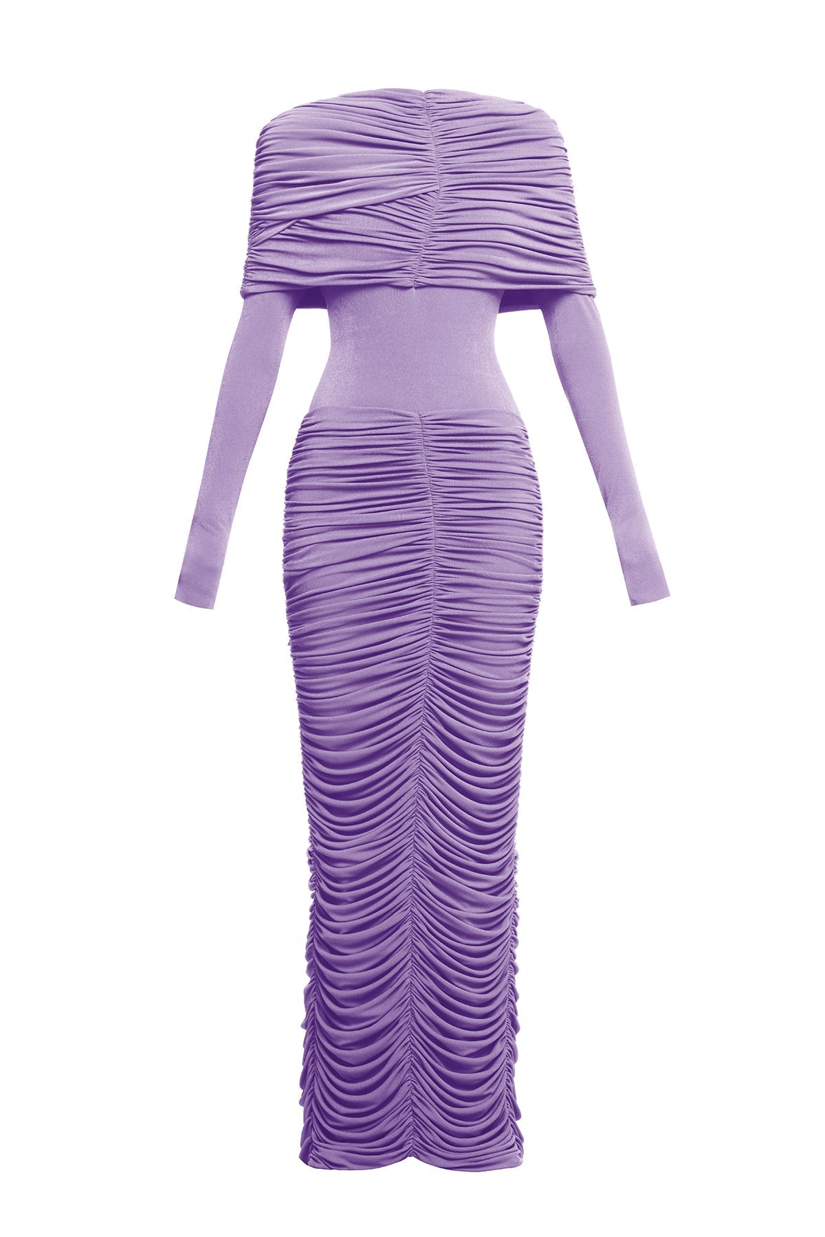 alice purple pleated Form-fitting maxi dress with asymmetrical draped shoulder Avalabel