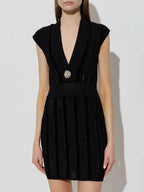 Sabrina Black V-Neck Mini Dress with Shimmering Sequins Avalabel