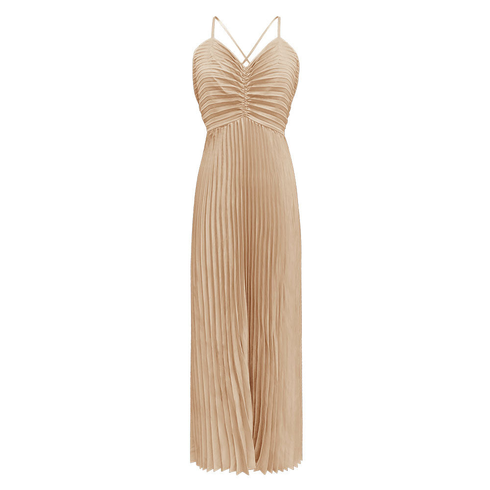 Deborah Pleated Slip Maxi Dress in Apricot Avalabel