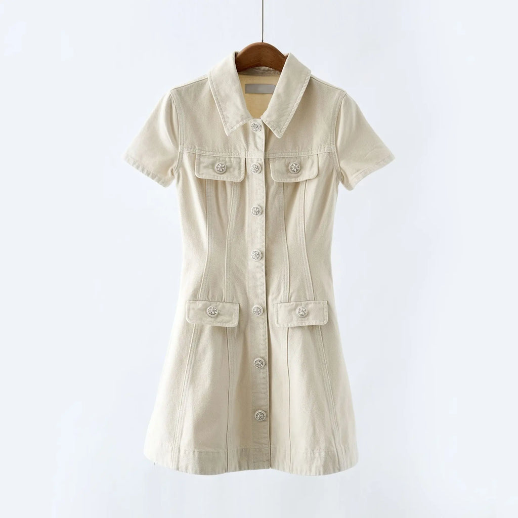 vanessa Cream Collared Denim Mini Dress Avalabel