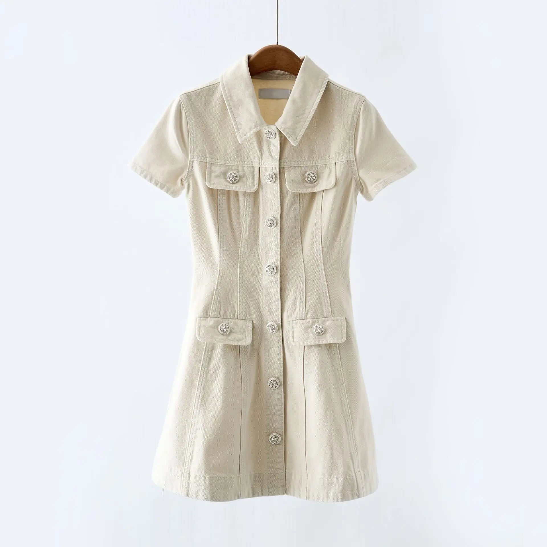 vanessa Cream Collared Denim Mini Dress Avalabel
