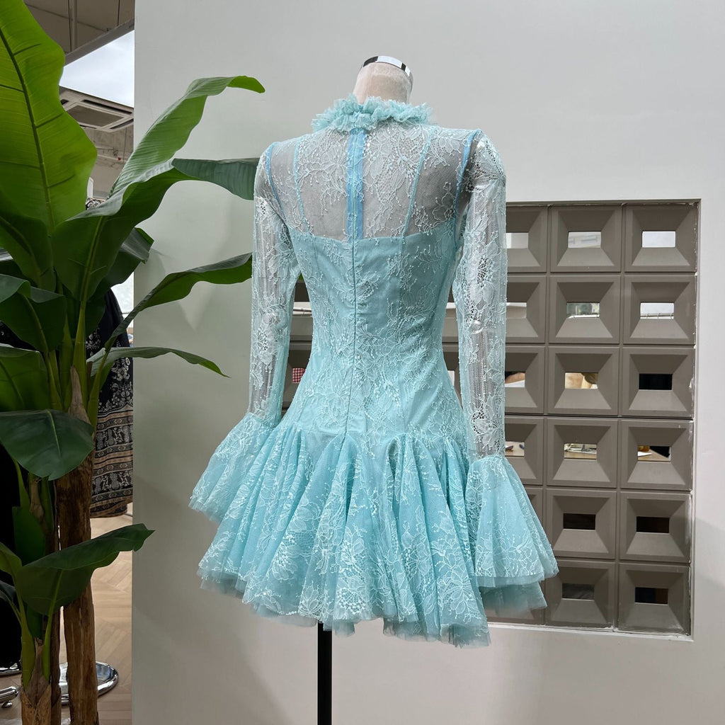 blue  Embroidered Flared Mini Dress Avalabel