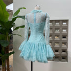 blue  Embroidered Flared Mini Dress Avalabel