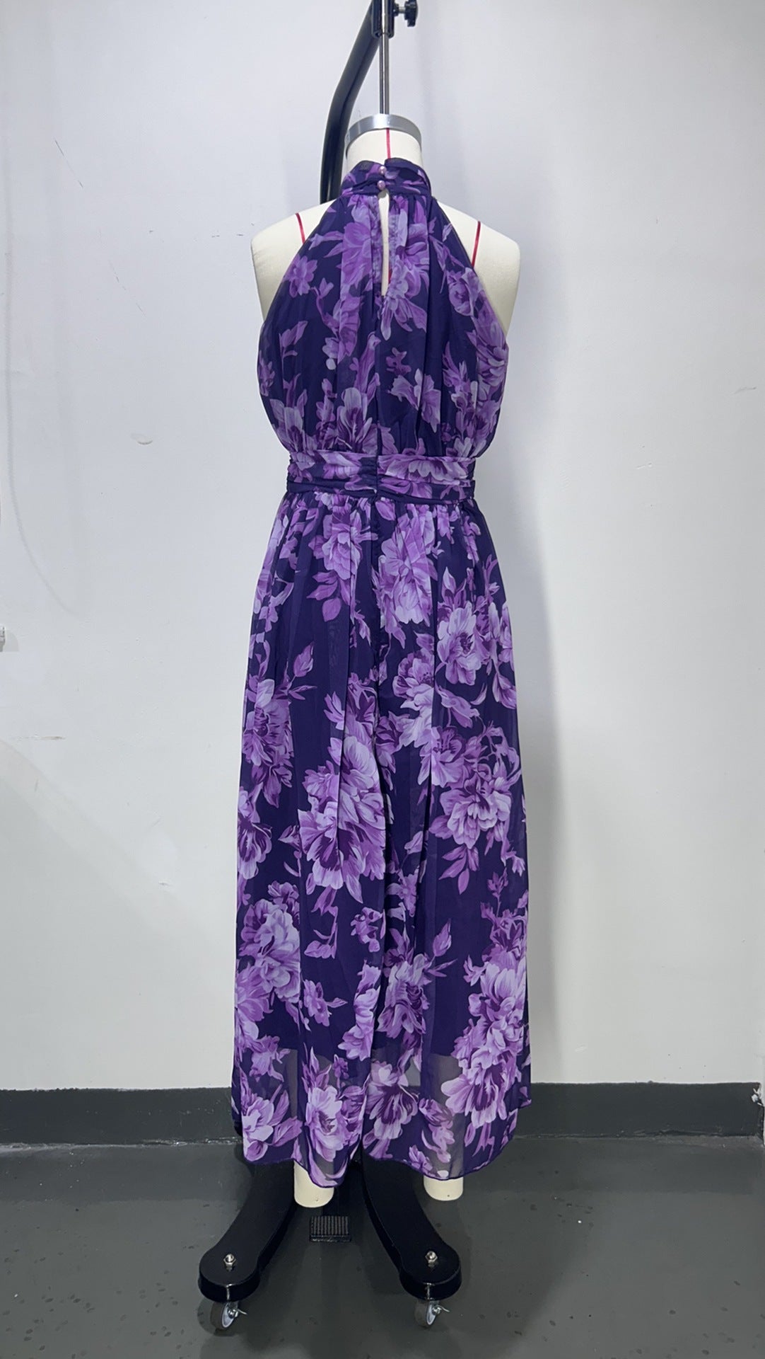 Polly Green Floral Chiffon Halter Maxi Dress Avalabel
