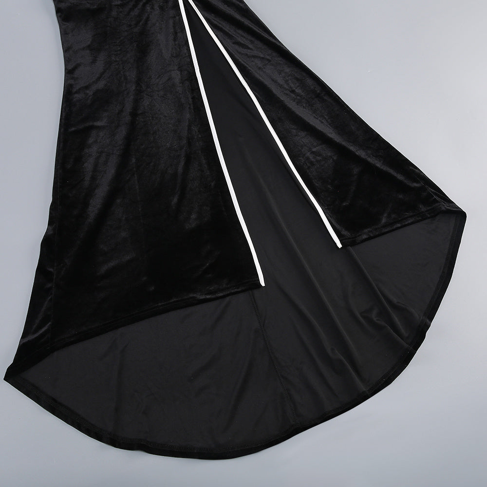 victoria Bow Cascade Velvet Maxi Dress in black Avalabel