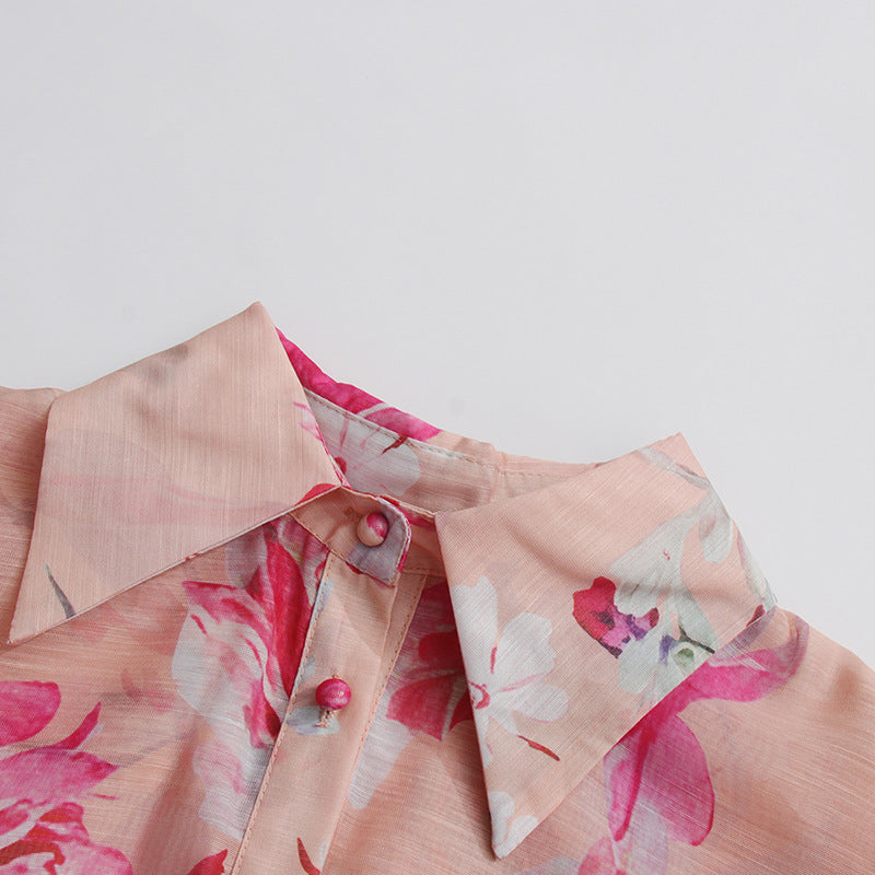 Orange Jenny Floral Printed Shirt Shorts Set