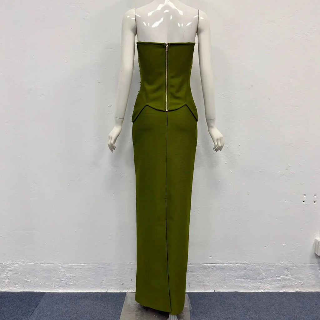 Teresa Green Rhinestone Embellished Strapless Top Skirt Set Avalabel