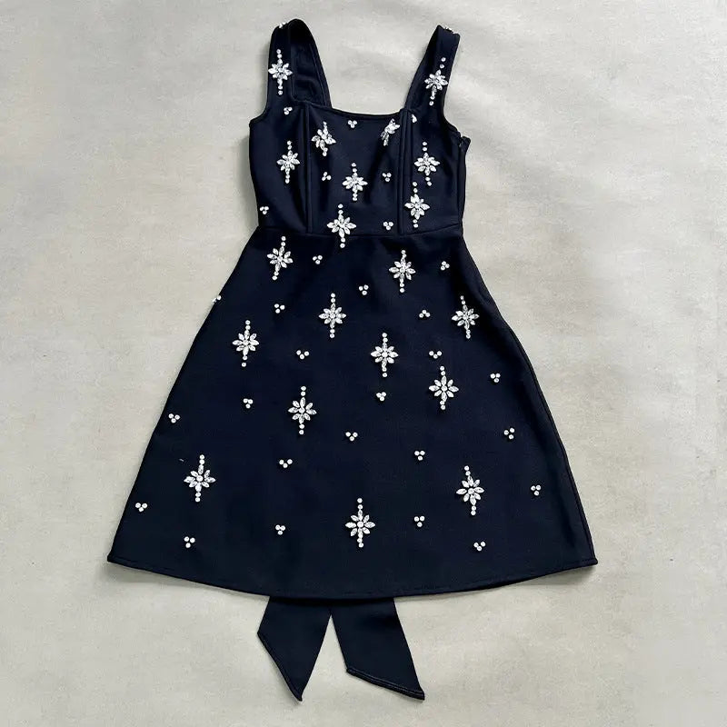 adora Sleeveless Diamond Bow Bandage Mini Dress in black Avalabel