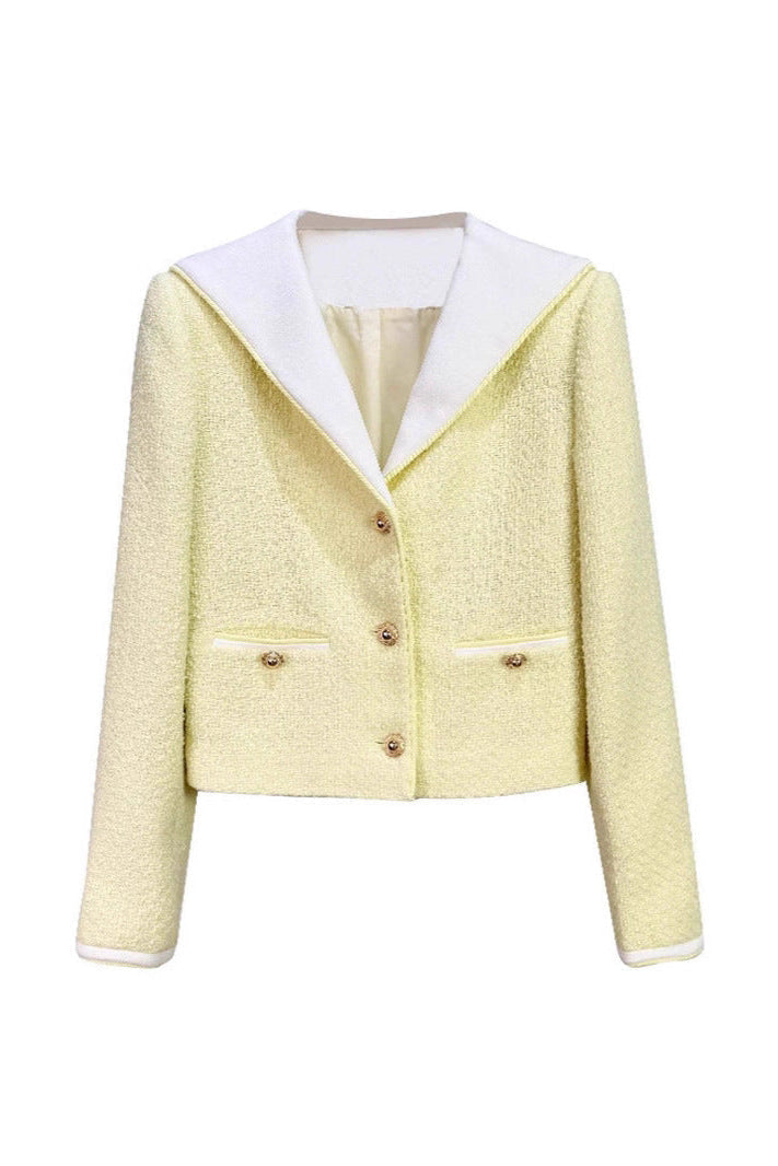 sigrid Boucle Contrast Collar Jacket in Yellow Avalabel