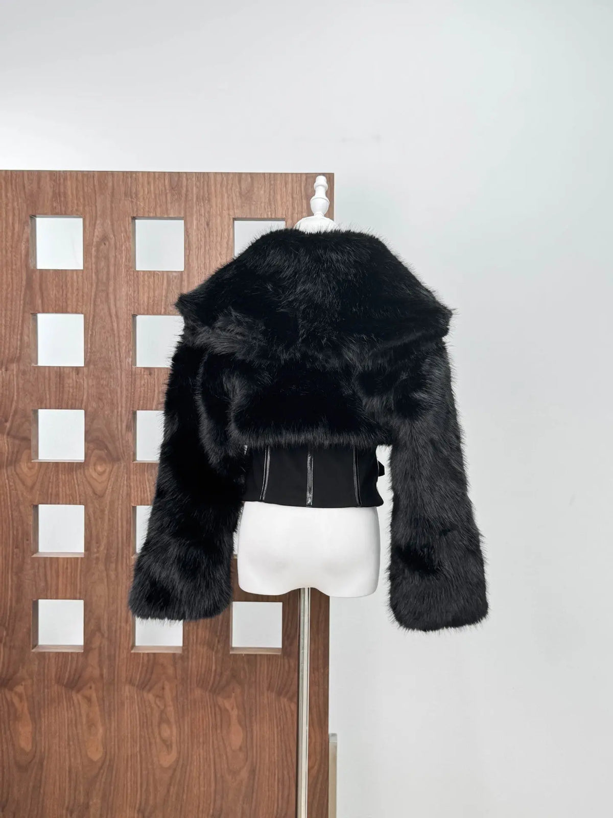 adelaide Faux Fur Corset Jacket in black Avalabel