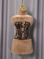 suzanne Leopard Fur Sequin Skirt Set Avalabel