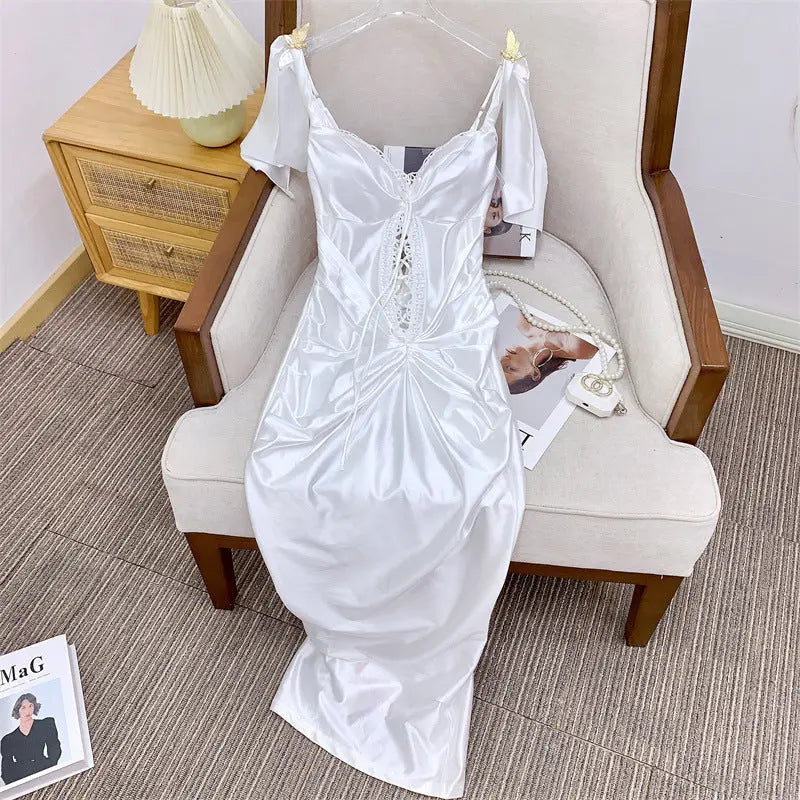 alexandra satin Corset Dress in white Avalabel