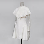 vanessa White mini dress with embroidered lace cape Avalabel