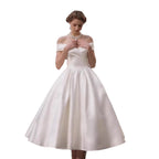 Sharon Off-the-Shoulder Minimalist Midi Dress - Off-White Avalabel