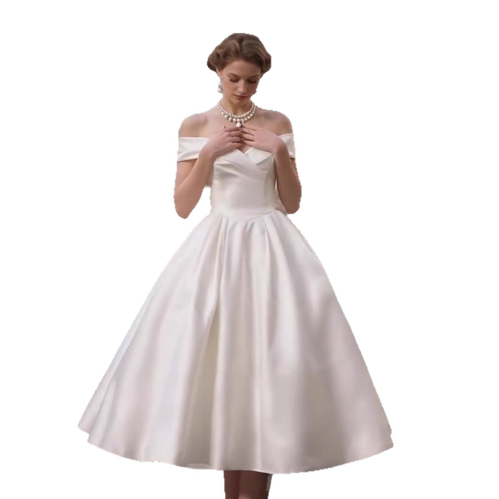 Sharon Off-the-Shoulder Minimalist Midi Dress - Off-White Avalabel
